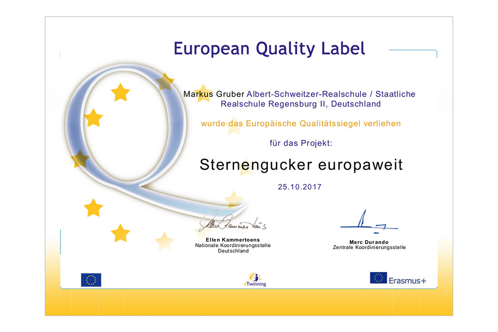 eTwinning Auszeichnung „Sternengucker europaweit“